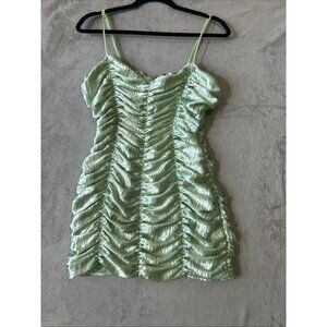 Lucy in the Sky Green Ruched Satin Mini Dress Spaghetti Straps Size Medium